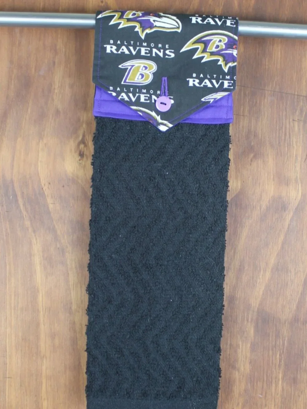 BALTIMORE RAVENS HAND TOWEL BLACK PURPLE WHITE HANDMADE HANGING KITCHEN COTTON